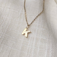 Load image into Gallery viewer, Tiny Monogram K Pendant Charm Necklace in Solid 14k Gold