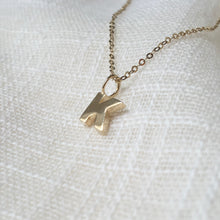 Load image into Gallery viewer, Tiny Monogram K Pendant Charm Necklace in Solid 14k Gold