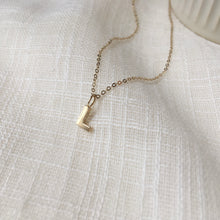 Load image into Gallery viewer, Dainty Letter L Pendant Charm Necklace in Solid 14k Gold