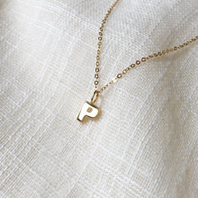 Load image into Gallery viewer, Tiny Initial P Pendant Charm Necklace in Solid 14k Gold