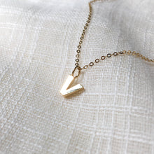 Load image into Gallery viewer, Tiny Letter V Pendant Charm Necklace in Solid 14k Gold