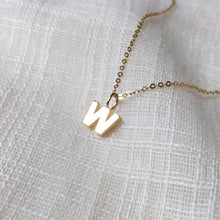 Load image into Gallery viewer, Tiny Initial W Pendant Charm Necklace in Solid 14k Gold