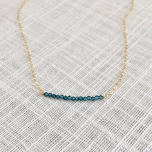 Load image into Gallery viewer, 14k gold and blue topaz bar necklace