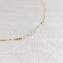 Load image into Gallery viewer, Tiny pearl bar necklace in solid 14k gold