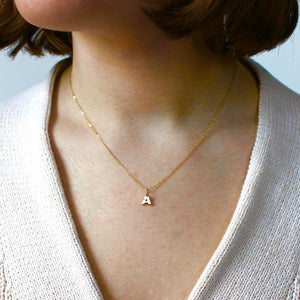 Tiny Letter A Charm Necklace in Solid 14k Gold