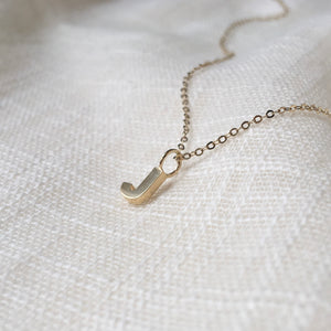 Tiny Initial J Pendant Charm Necklace in Solid 14k Gold