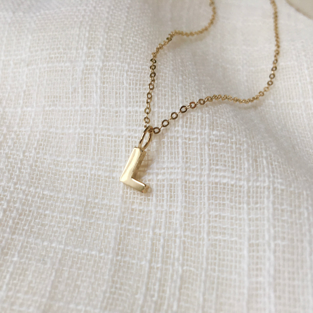 Dainty Letter L Pendant Charm Necklace in Solid 14k Gold