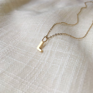 Dainty Letter L Pendant Charm Necklace in Solid 14k Gold