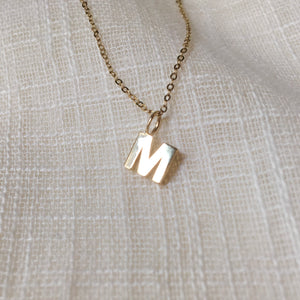 Tiny Initial M Pendant Charm Necklace in Solid 14k Gold