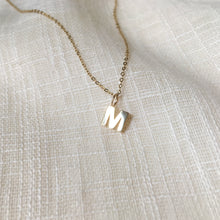 Load image into Gallery viewer, Tiny Initial M Pendant Charm Necklace in Solid 14k Gold
