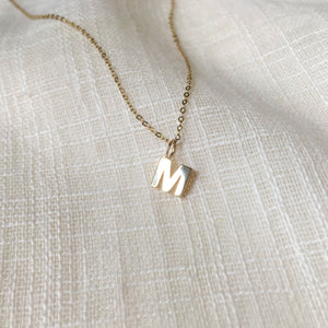 Tiny Initial M Pendant Charm Necklace in Solid 14k Gold