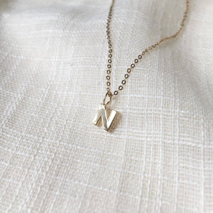 14k Gold Tiny Letter N Pendant Necklace