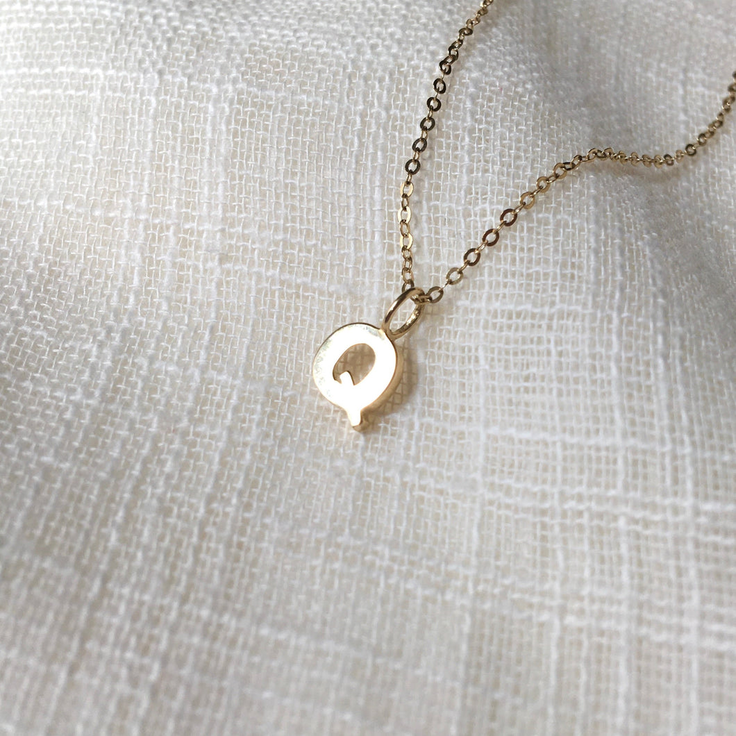 Tiny Monogram Q Pendant Charm Necklace in Solid 14k Gold