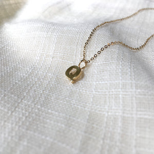 Tiny Monogram Q Pendant Charm Necklace in Solid 14k Gold