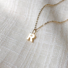 Load image into Gallery viewer, Dainty Letter R Pendant Charm Necklace in Solid 14k Gold
