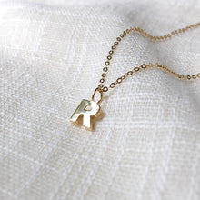 Load image into Gallery viewer, Dainty Letter R Pendant Charm Necklace in Solid 14k Gold
