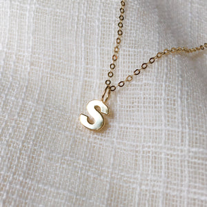 Tiny Initial S Pendant Necklace in Pure 14k Gold