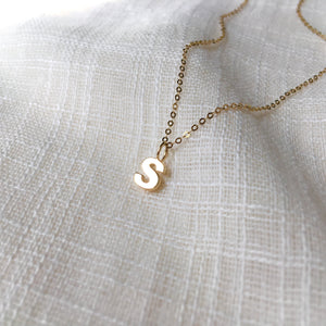 Tiny Initial S Pendant Necklace in Pure 14k Gold