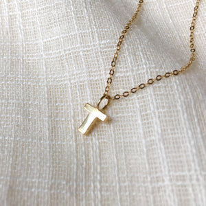 Simple Letter T Pendant Necklace in Solid 14k Gold