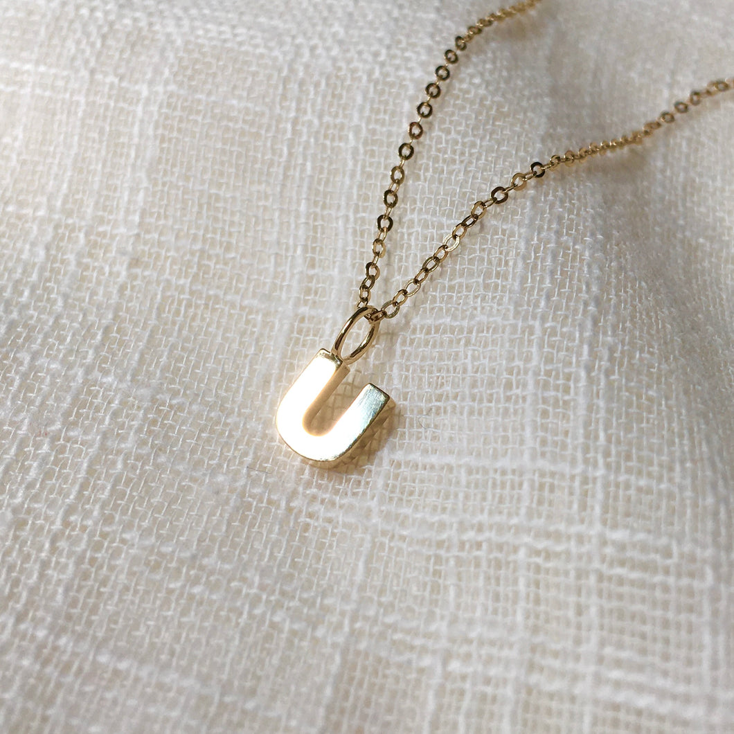 Dainty Letter U Pendant Necklace in Pure 14k Gold