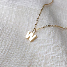 Load image into Gallery viewer, Tiny Initial W Pendant Charm Necklace in Solid 14k Gold
