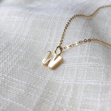 Load image into Gallery viewer, Tiny Initial W Pendant Charm Necklace in Solid 14k Gold
