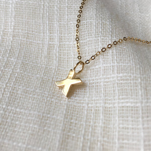 Tiny Monogram X Pendant Charm Necklace in Solid 14k Gold