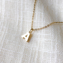 Load image into Gallery viewer, Tiny Letter A Charm Necklace in Solid 14k Gold
