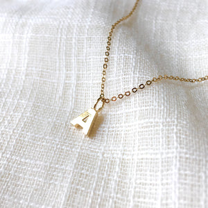 Tiny Letter A Charm Necklace in Solid 14k Gold