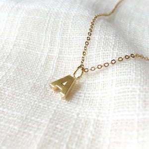 Tiny Letter A Charm Necklace in Solid 14k Gold