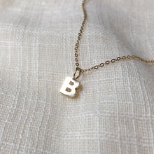 Load image into Gallery viewer, Tiny Initial B Charm Necklace in Pure 14k Gold
