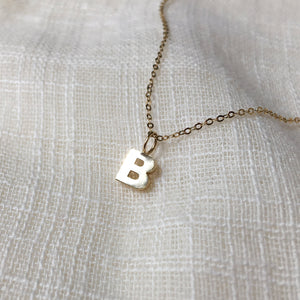 Tiny Initial B Charm Necklace in Pure 14k Gold