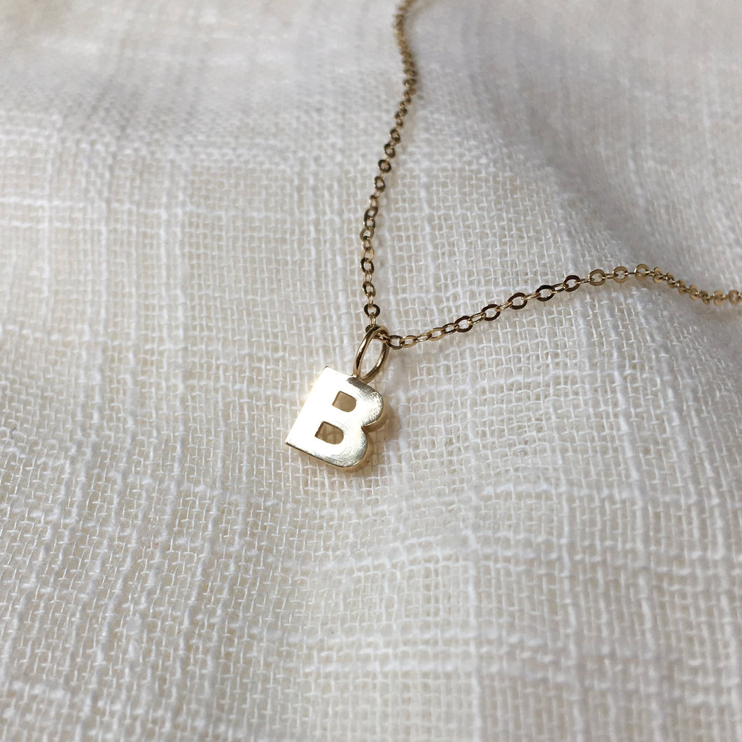 Tiny Initial B Charm Necklace in Pure 14k Gold