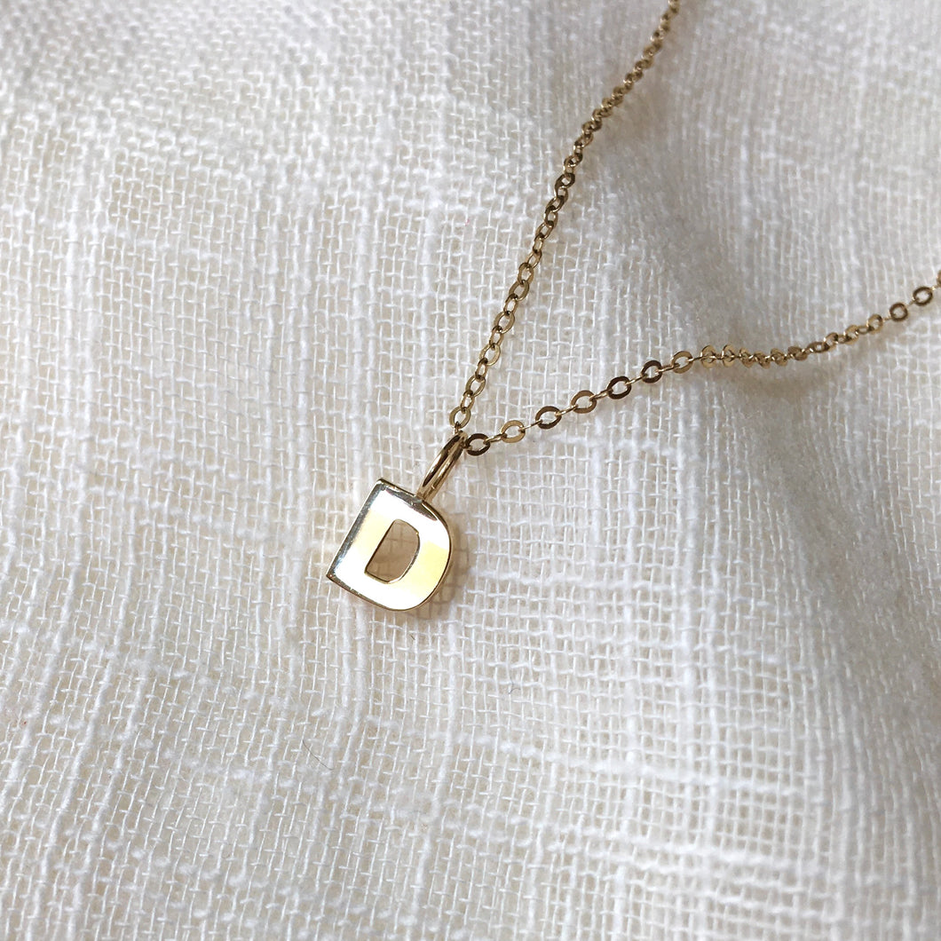 Tiny Initial D Pendant Necklace in Pure 14k Gold