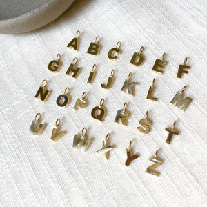 Tiny Letter A Charm Necklace in Solid 14k Gold