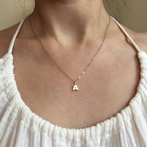 Tiny Monogram Q Pendant Charm Necklace in Solid 14k Gold