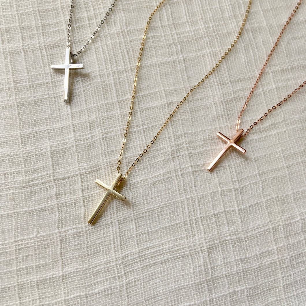 Gold Cross Pendant Necklace in Pure 14k Gold