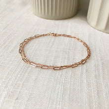 Load image into Gallery viewer, Layered Dainty Paperclip Chain Bracelet in 14k Rose Gold
