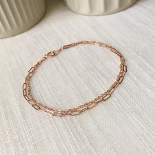 Load image into Gallery viewer, Layered Dainty Paperclip Chain Bracelet in 14k Rose Gold
