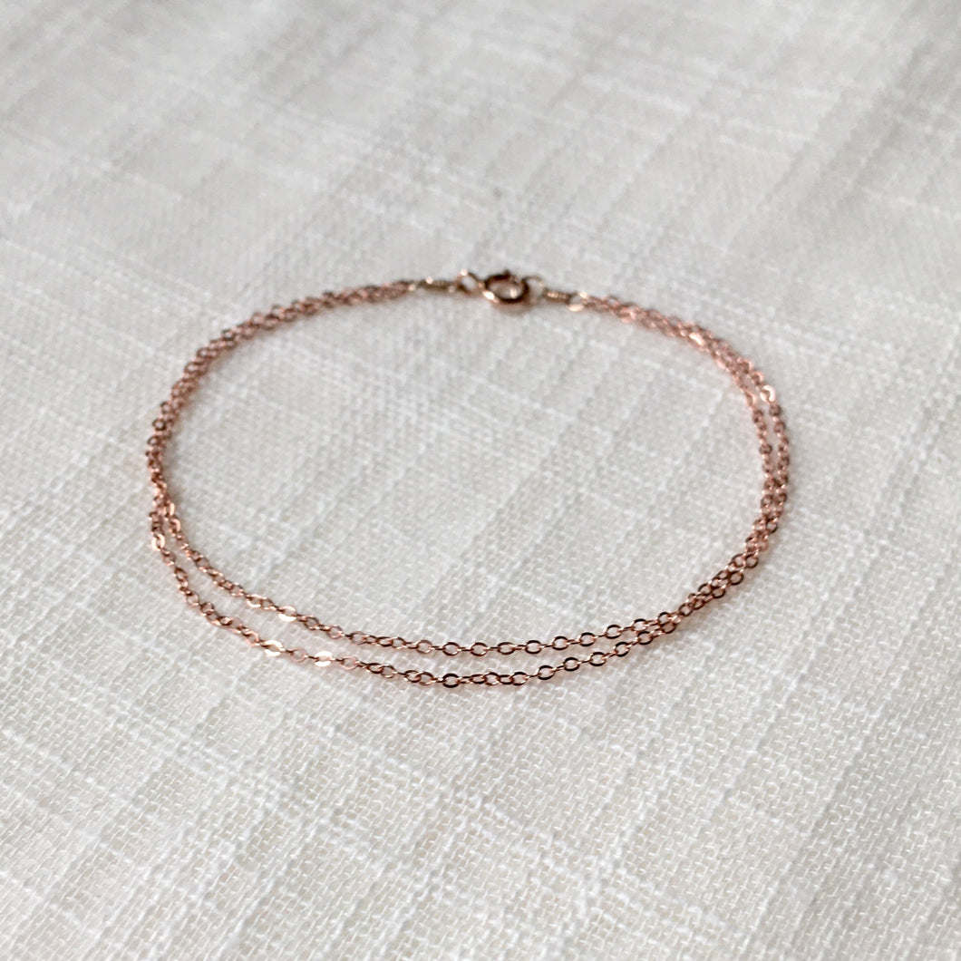 Dainty Double Chain Bracelet in Solid Rose Gold