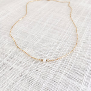 Dainty Freshwater Pearl Necklace in Solid 14k Gold