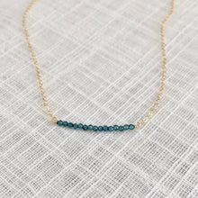 Load image into Gallery viewer, 14k gold and blue topaz bar necklace 
