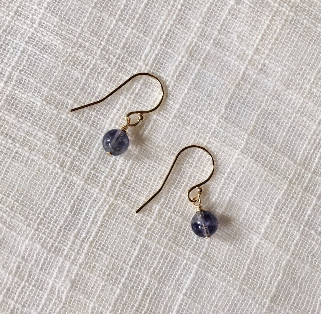 Iolite Dangle Earrings in 14k Gold