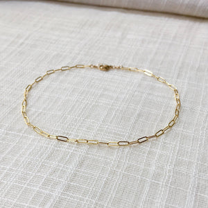 Paperclip Cable Chain Anklet in Pure 14 Gold