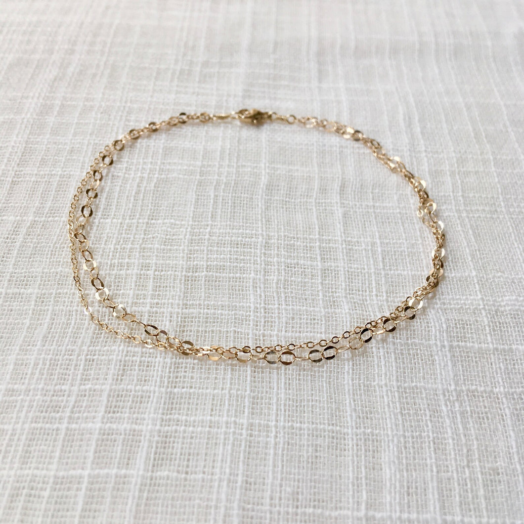 Glittery Multi Chain Anklet in Pure 14k Gold