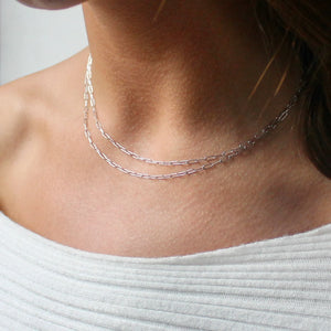 Simple Paper Clip Chain Necklace in 14k Solid White Gold