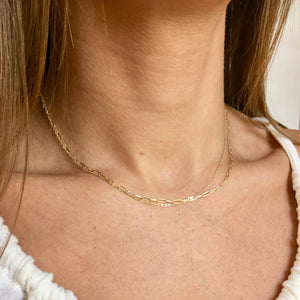 Minimal + Modern Dual Paperclip Chain Necklace in 14k Rose Gold