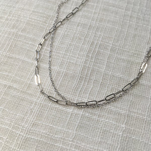 Minimal + Modern Dual Paperclip Chain Necklace in 14k White Gold
