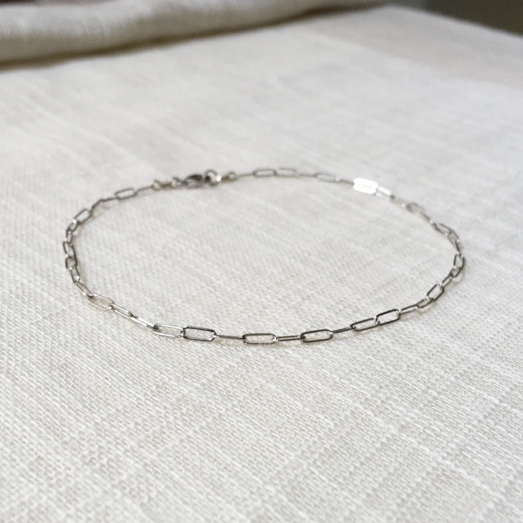 14k White Gold Modern Paperclip Chain Anklet
