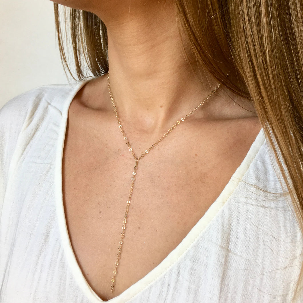 Sparkly Chain Lariat Necklace in Solid Gold